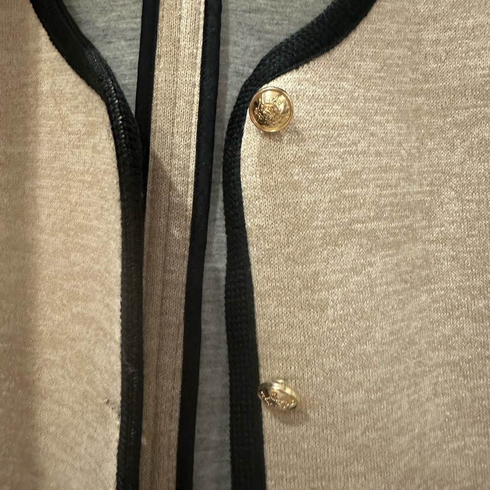 Zara Beige Knit Cardigan Jacket with Black Trim and Gold Buttons- never worn